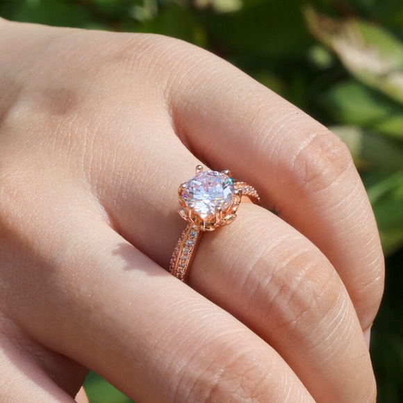 Beautiful Rose Gold White Sapphire Ring New - Picture 7 of 7